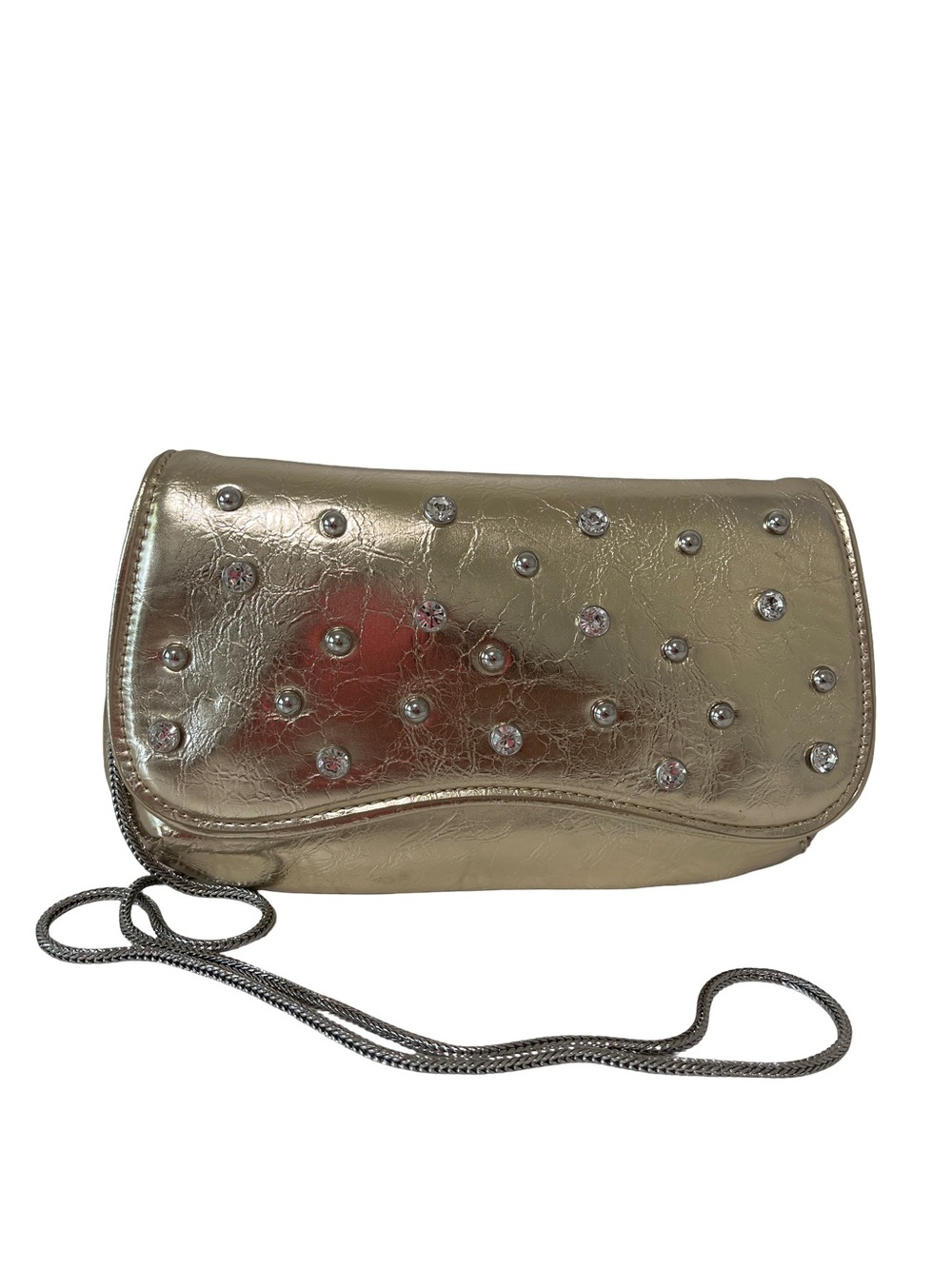 Zara Gold Silver Studded Faux Diamond Accent Evening Shoulder Bag